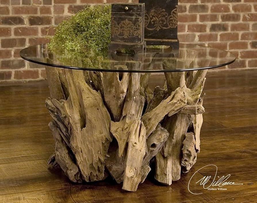 Create an earthy ⁣focal point with a ⁤unique‍ coffee ⁢table made from driftwood