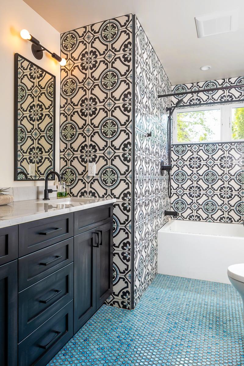 Select patterned tiles to create visual interest and warmth