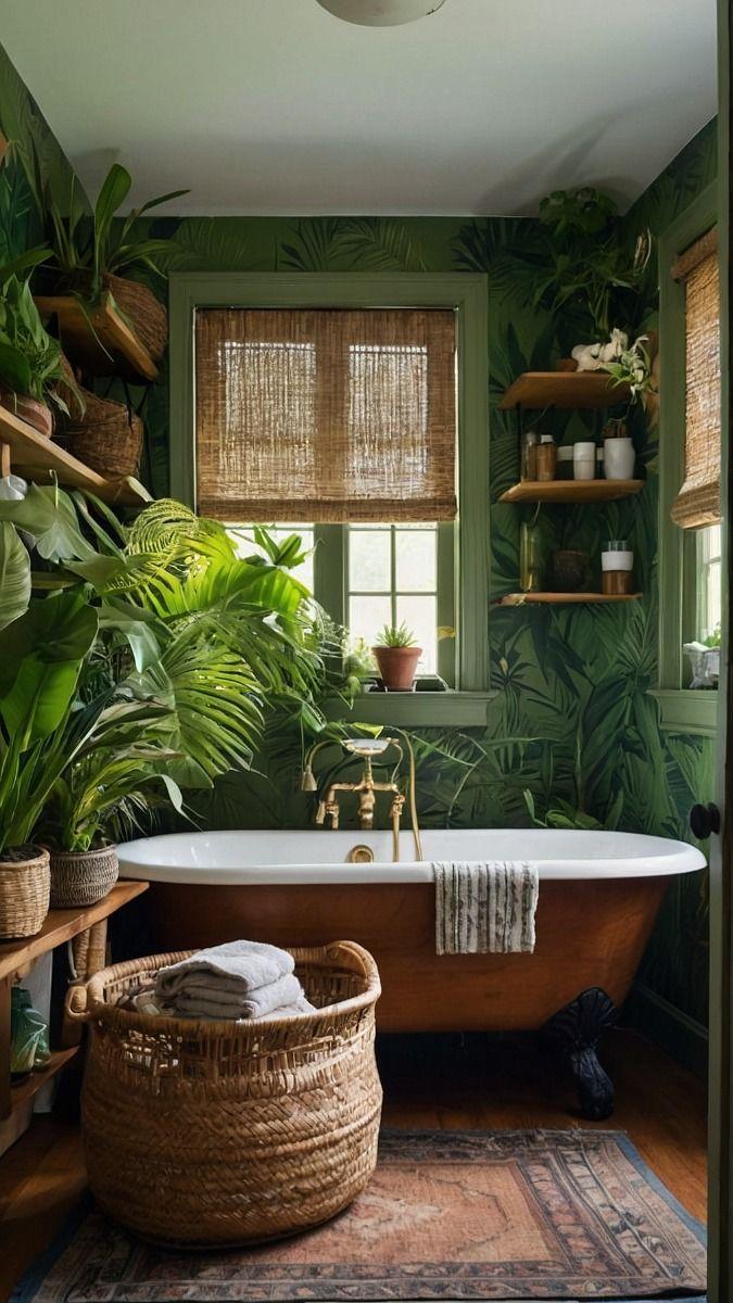 Lush greenery for a fresh twist in your boho bathroom