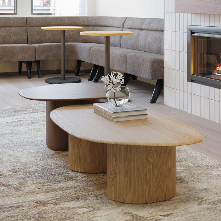 Choose a large, organic-shaped coffee table to anchor your Earthy Living Room space