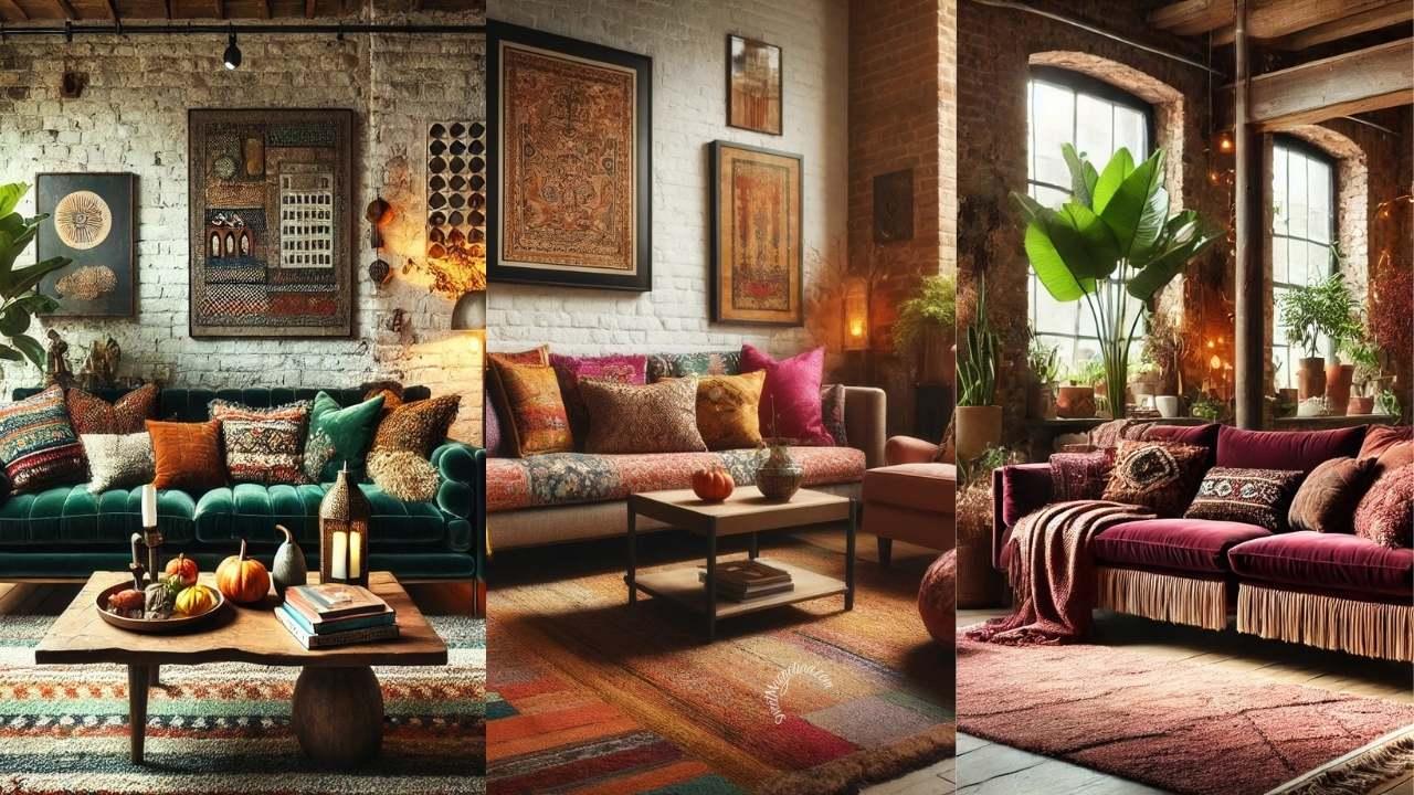 Mix different patterns and textures for visual interest in your Boho Living Room