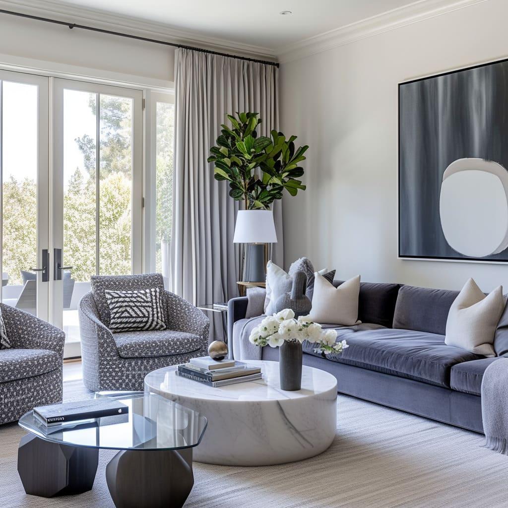 Use a neutral palette to create a serene​ contemporary living room