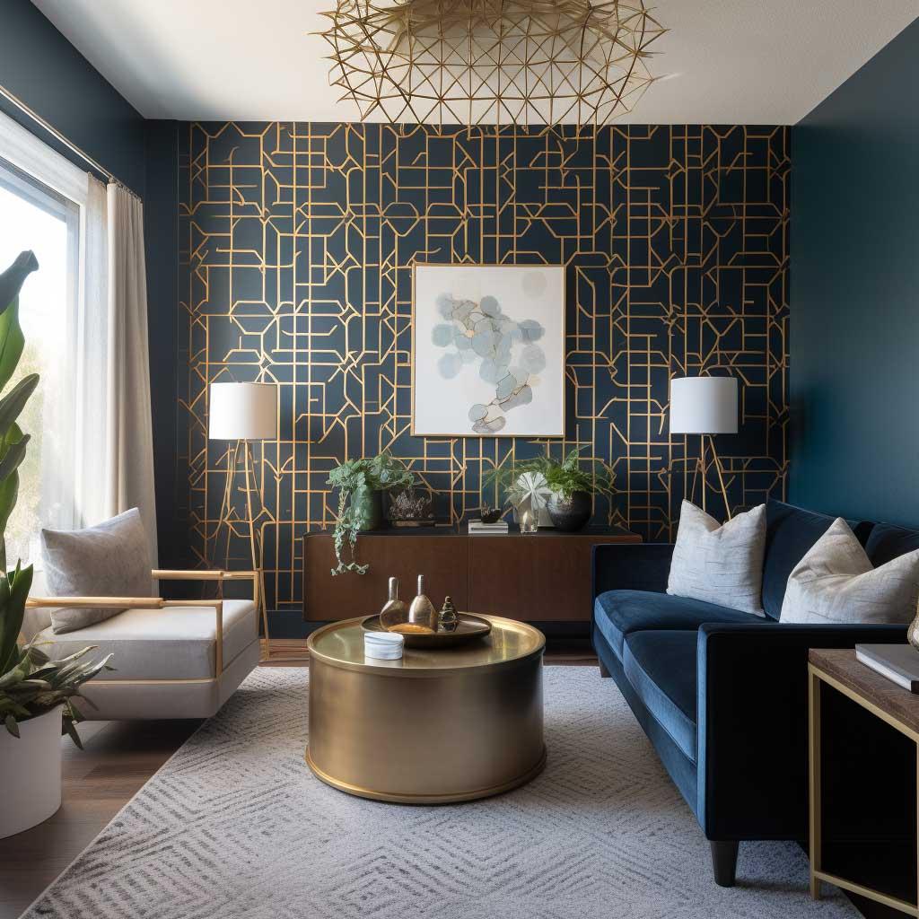 Accent your blue ⁤living room with gold metallic touches