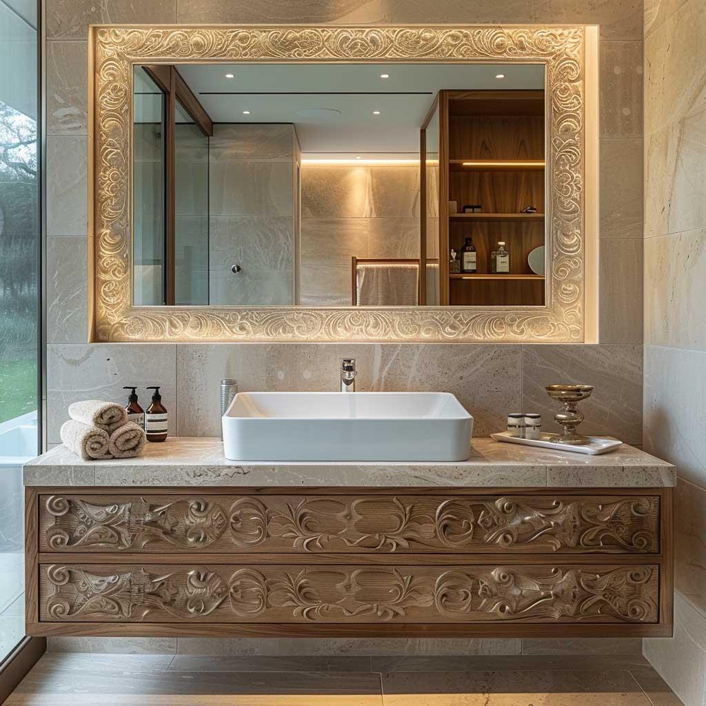 Add a statement mirror to elevate your eclectic bathrooms personality