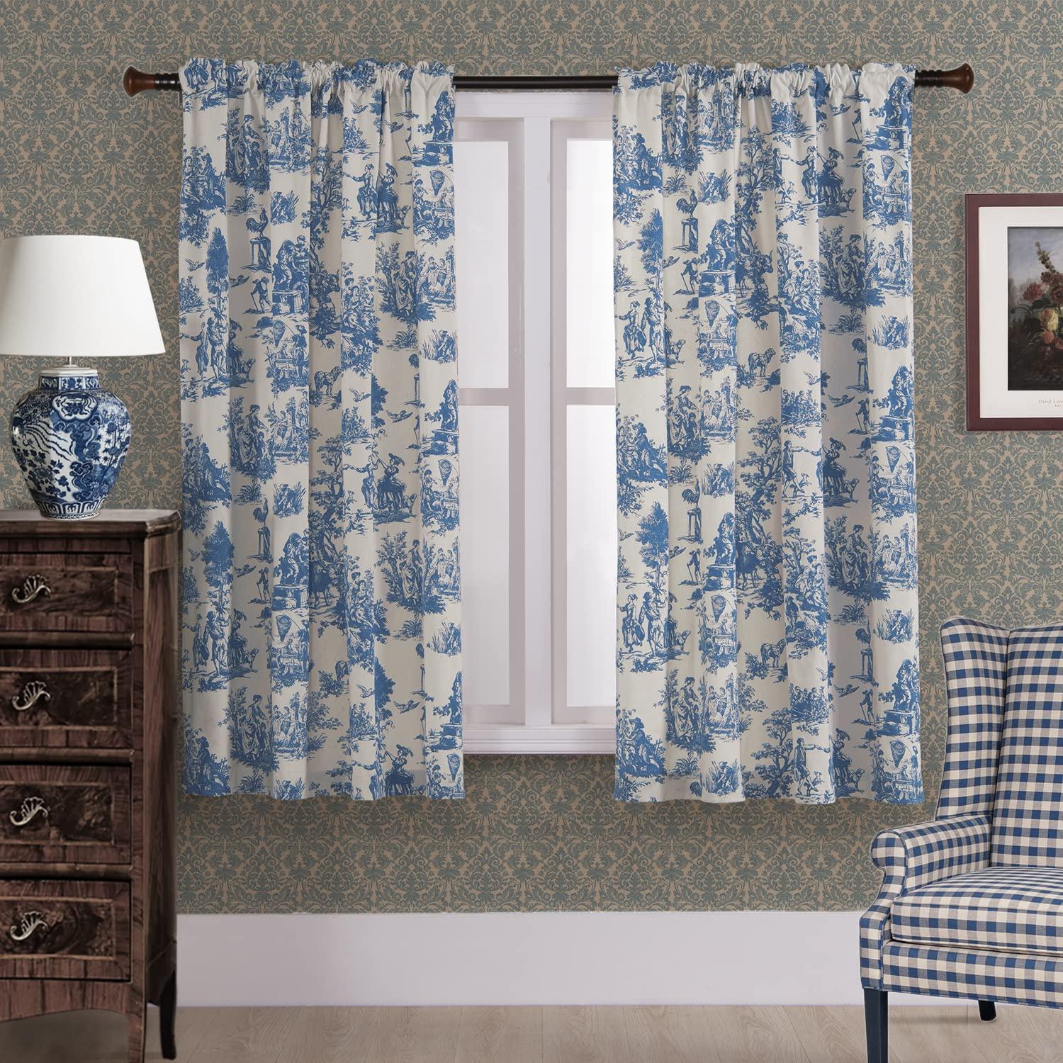 Use patterned blue curtains to enhance your living rooms style