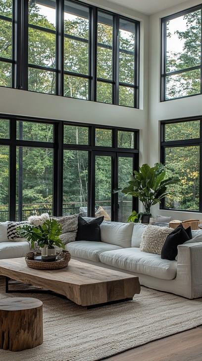 Use large windows to invite natural light into your Earthy Living Room