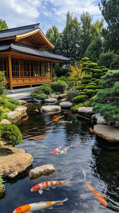 Tranquil koi‌ pond for ‍peace in your backyard