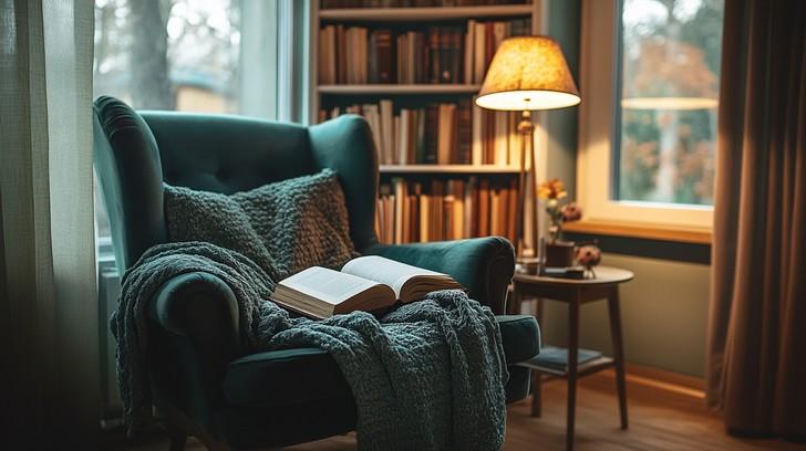 Create‌ a cozy nook with a blue living room reading chair