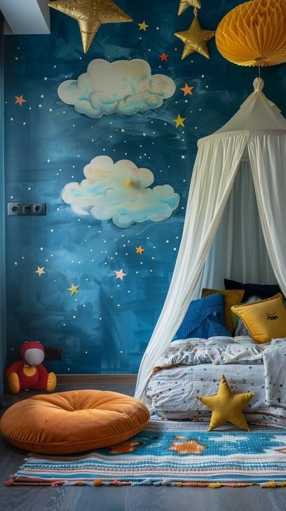 Moonlight Dreams Nursery: Starry skies and soft clouds for a tranquil atmosphere