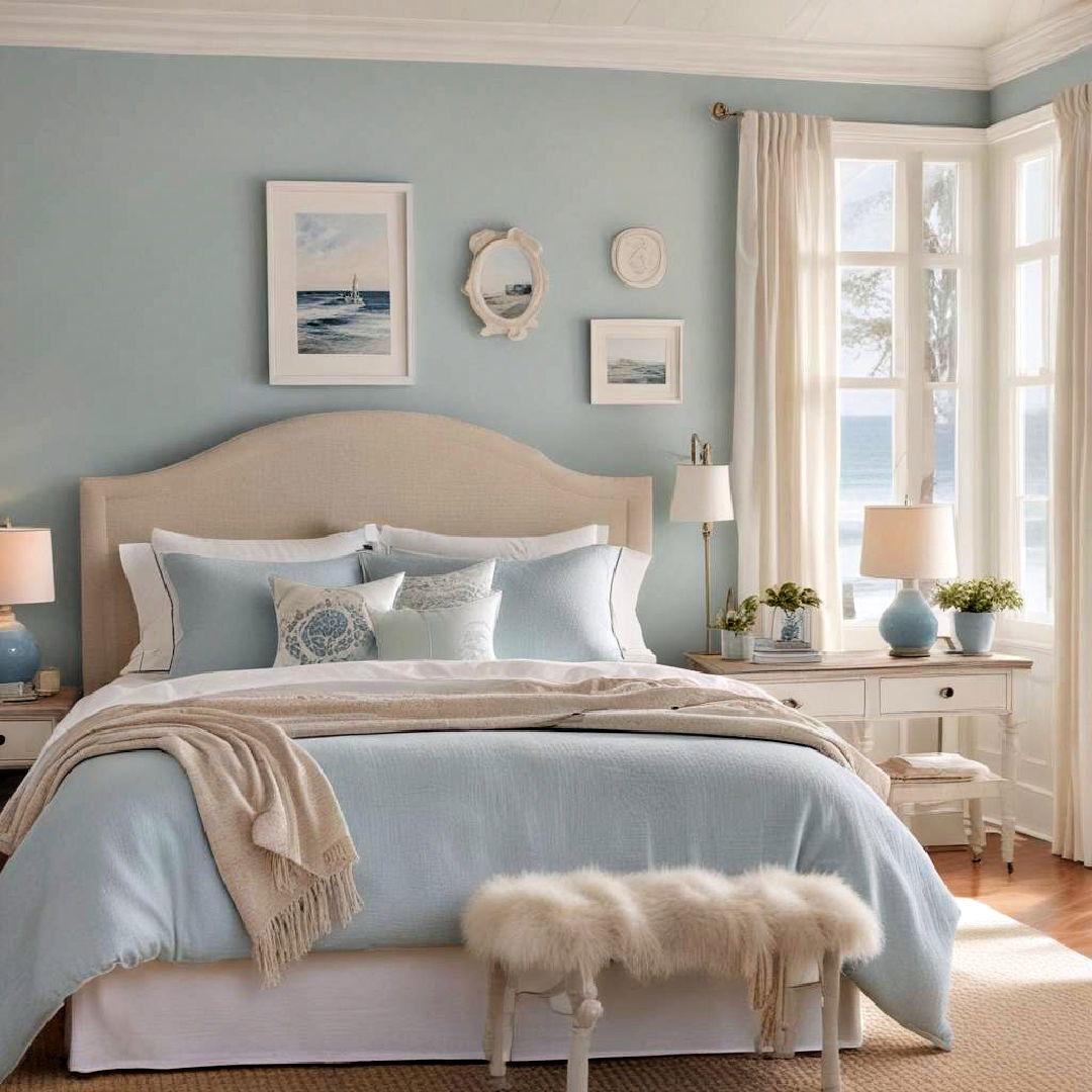 Coastal Bedroom: Use soft blues and ​whites for ‌a‍ beachy ‍vibe