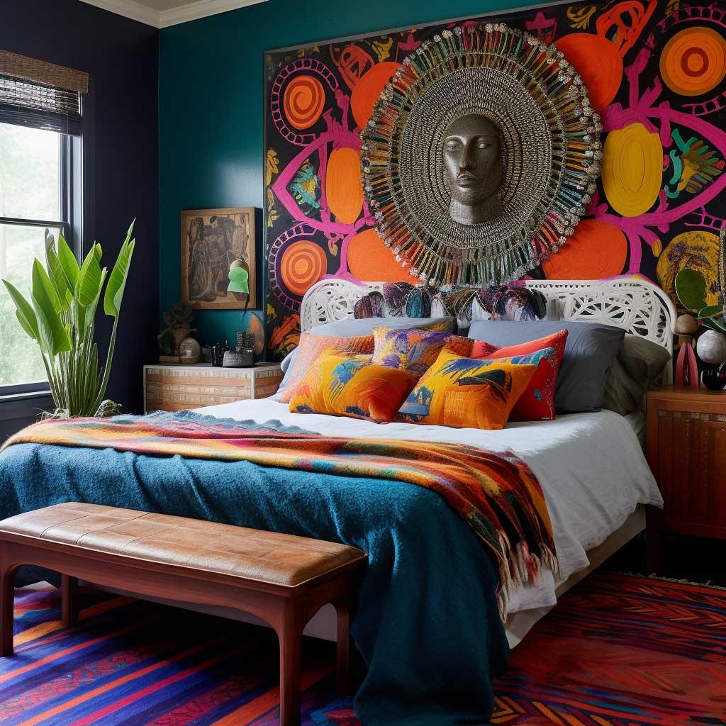 Global Fusion: Combine textiles and patterns from different cultures in your bedroom