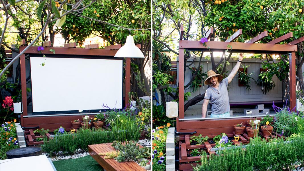 Set up a movie screen for outdoor movie nights in your backyard oasis