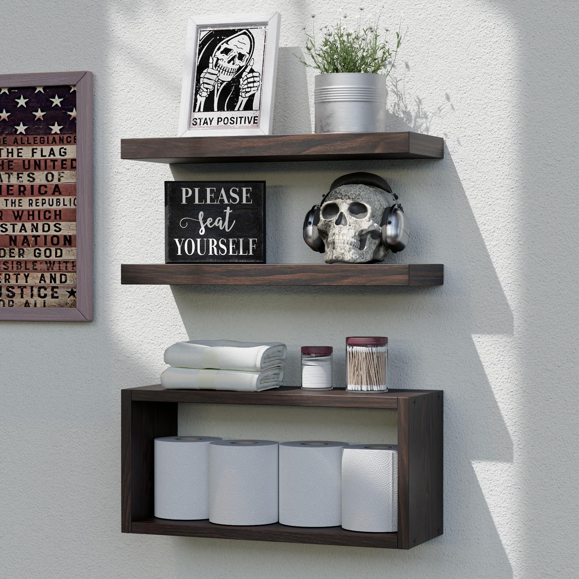 Install floating shelves for showcasing quirky decor in ⁤your eclectic bathroom