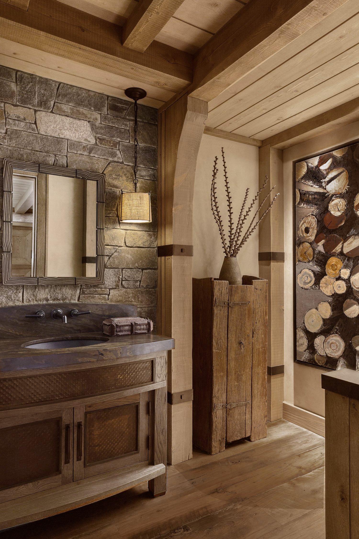 Rustic ​wood accents elevate your Chalet Bathroom’s cozy vibe