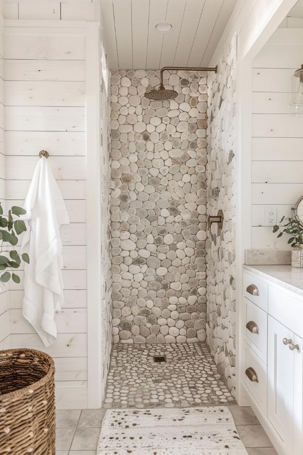 Select rustic⁢ floor ‌tiles that evoke⁤ a cozy‌ farmhouse bathroom feel