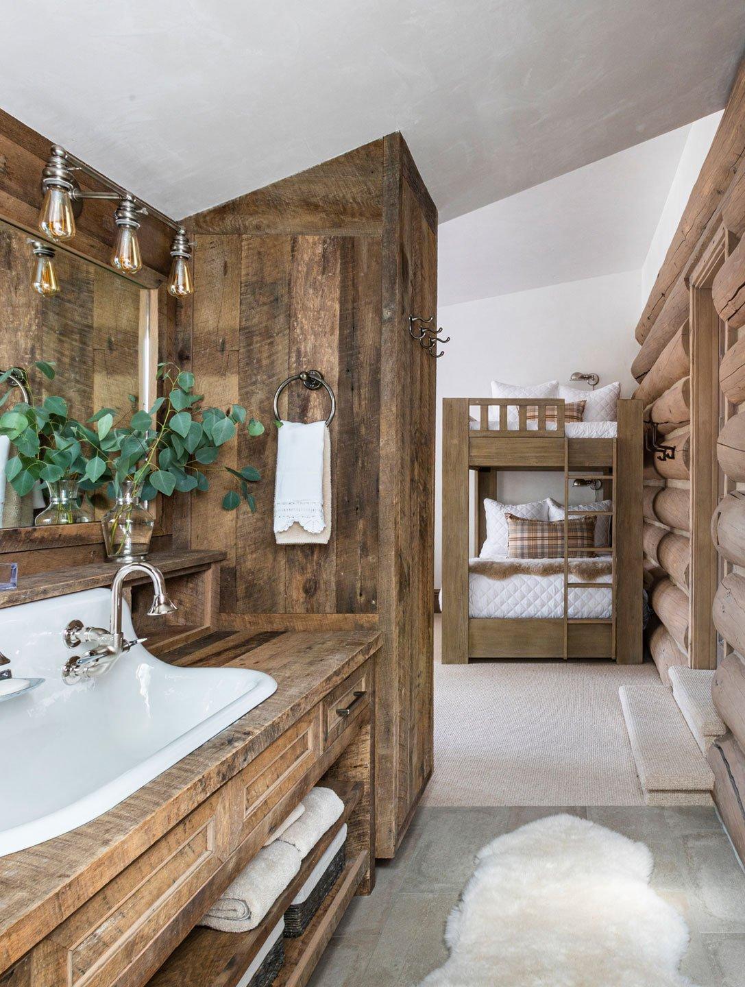 Earthy tones create serenity in a modern Chalet Bathroom