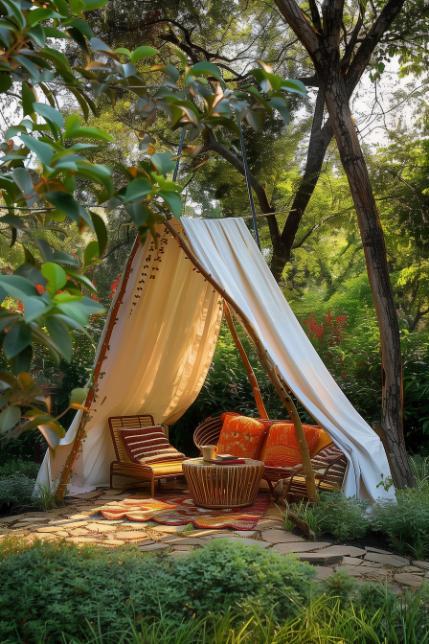 Design a cozy reading nook under a shady ​tree in your backyard