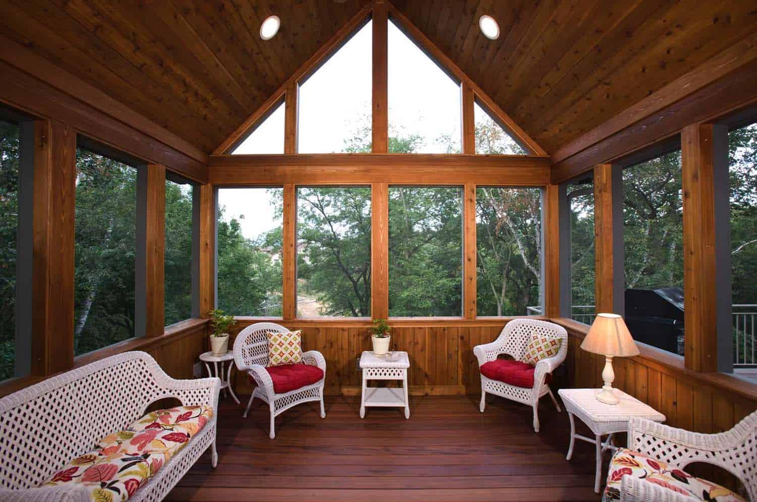 Use natural wood for a rustic vibe on your screened porch