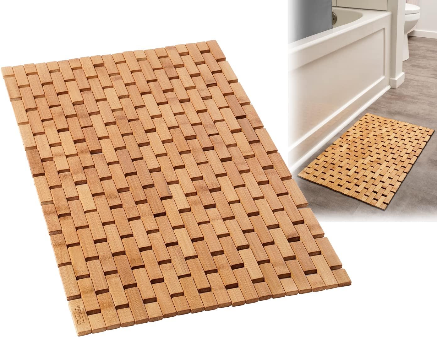 Natural ​fiber shower mats for texture in the boho bathroom