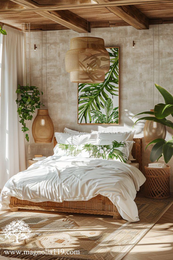 Tropical Bedroom: Channel island vibes through bright colors and tropical prints