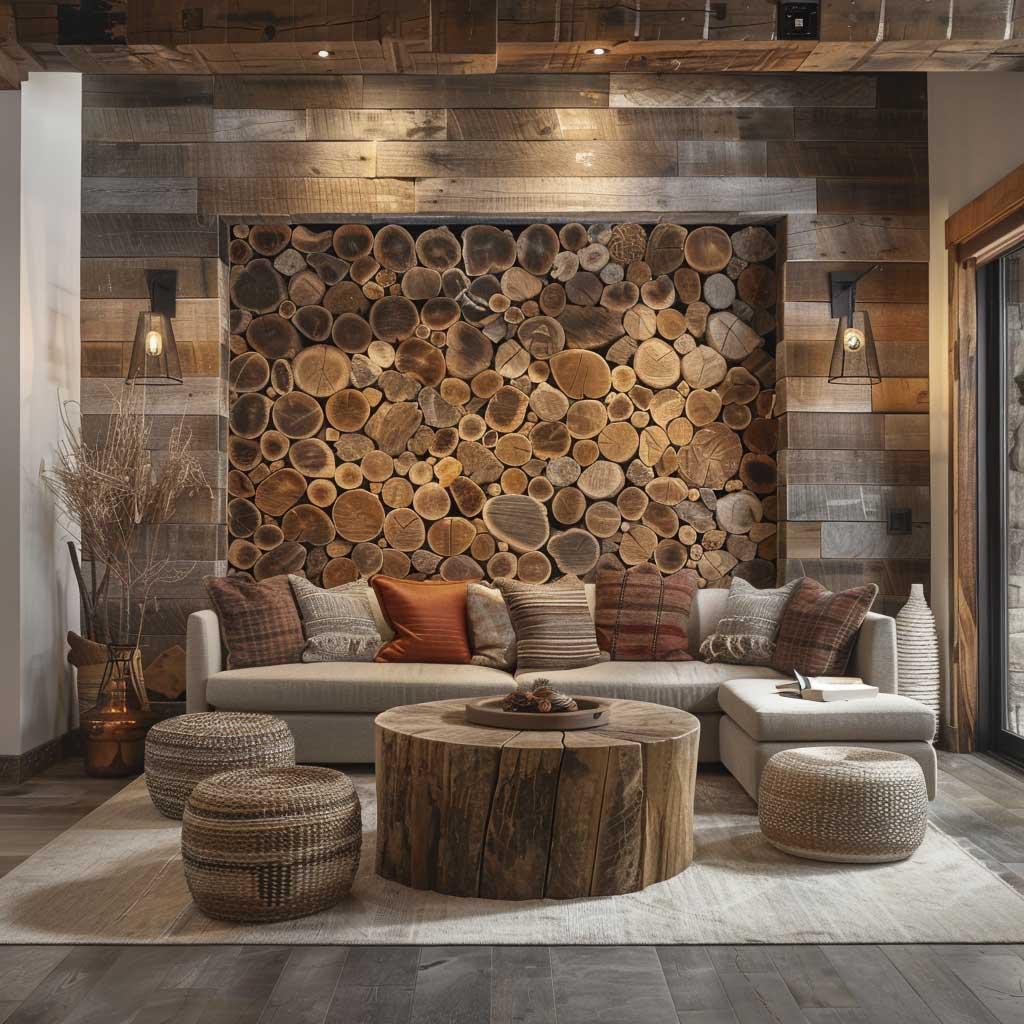 Utilize ⁢reclaimed⁣ wood accents for sustainable charm in ⁣your earthy living room