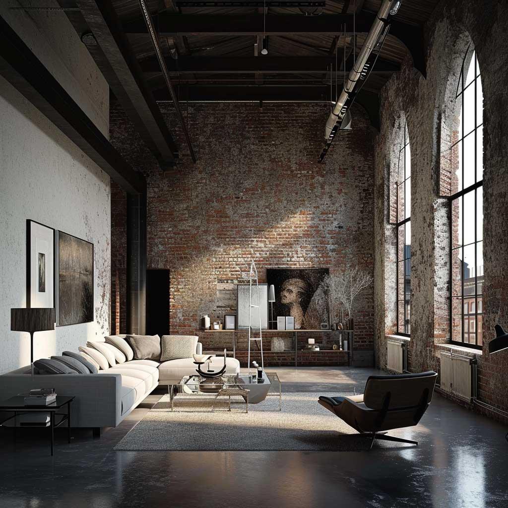 Industrial Living Room: Exposed bricks and metal accents ​add urban ‍charm