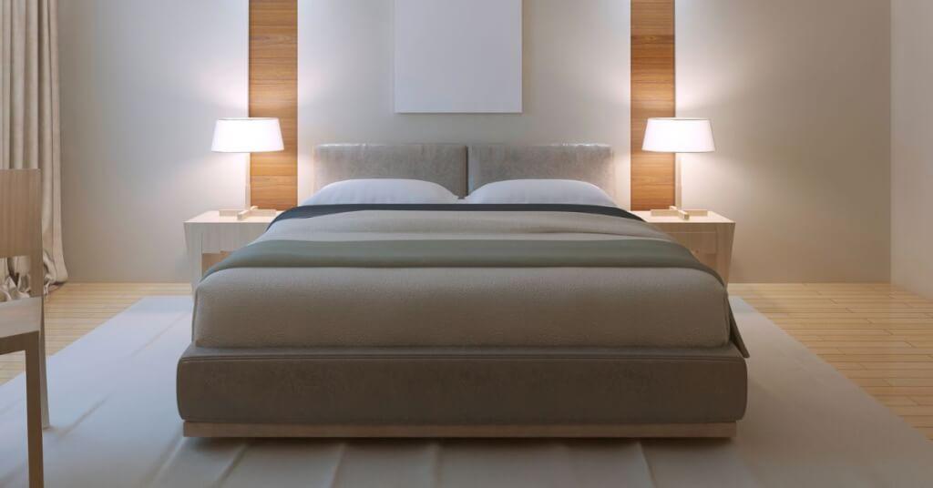 Choose simple, clean-lined bedding for a serene minimalist bedroom