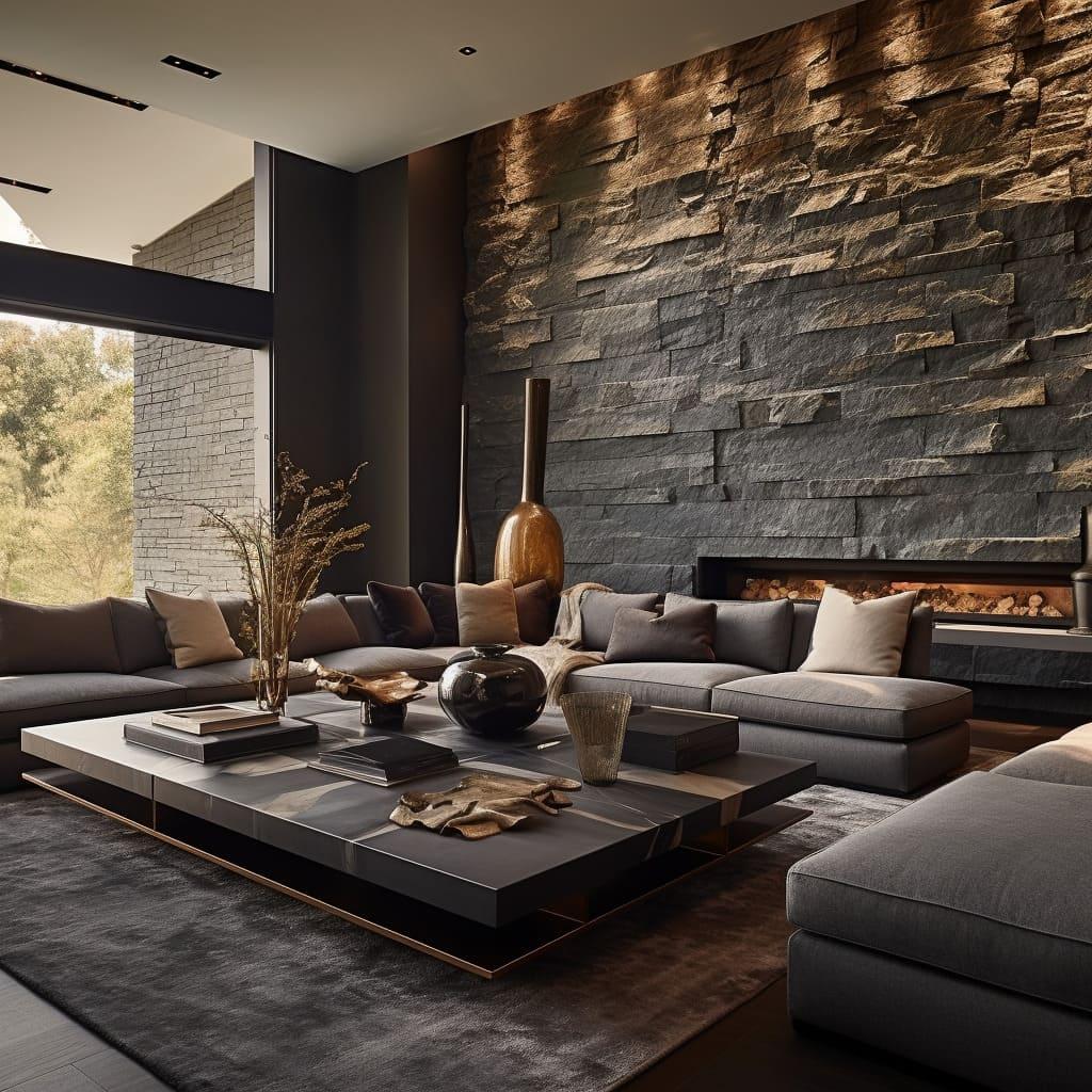 Incorporate stone ‍elements, like‍ a fireplace or side table, in your Earthy Living Room