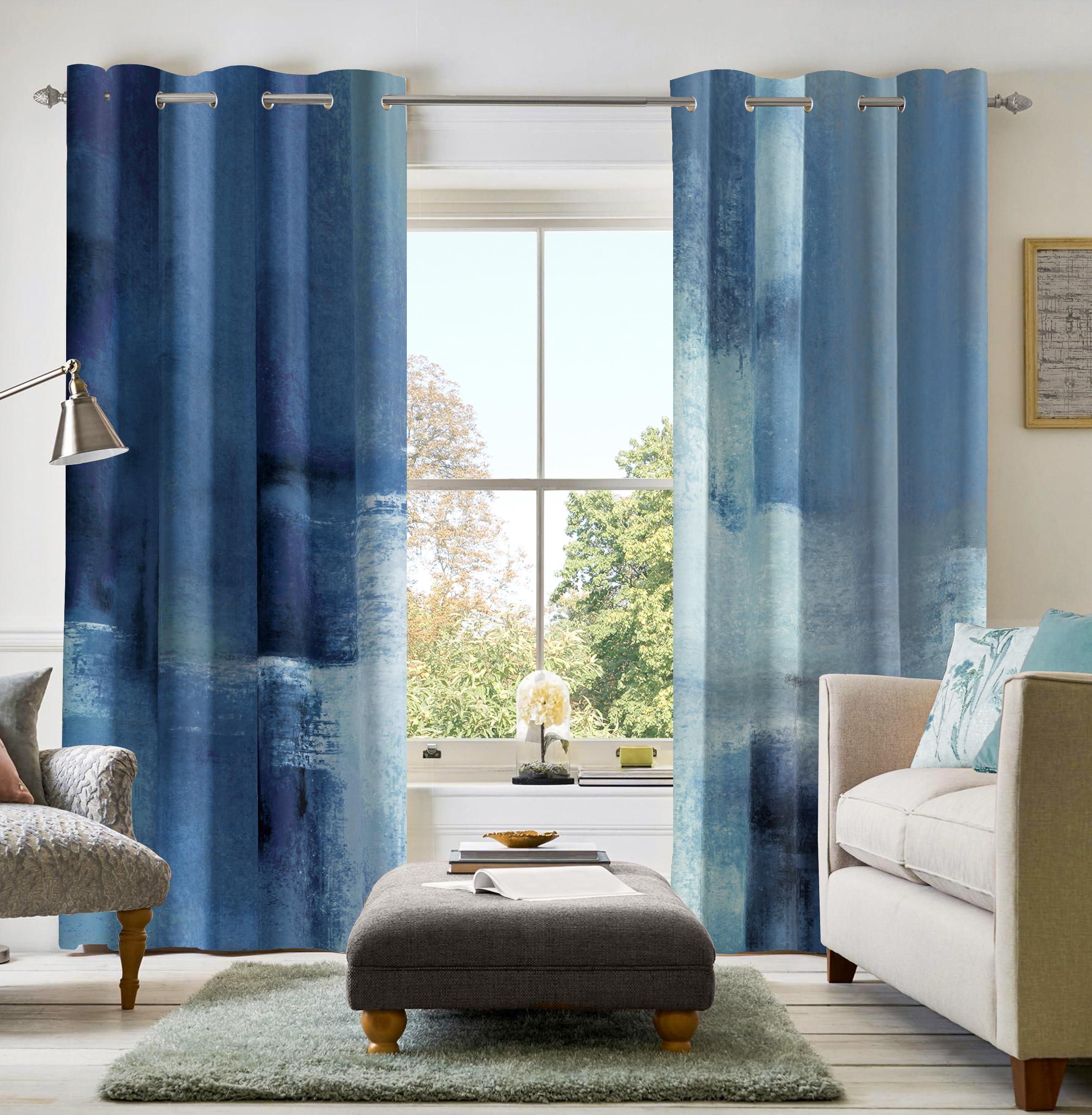 Use blue curtains to soften light in your⁣ blue‌ living room