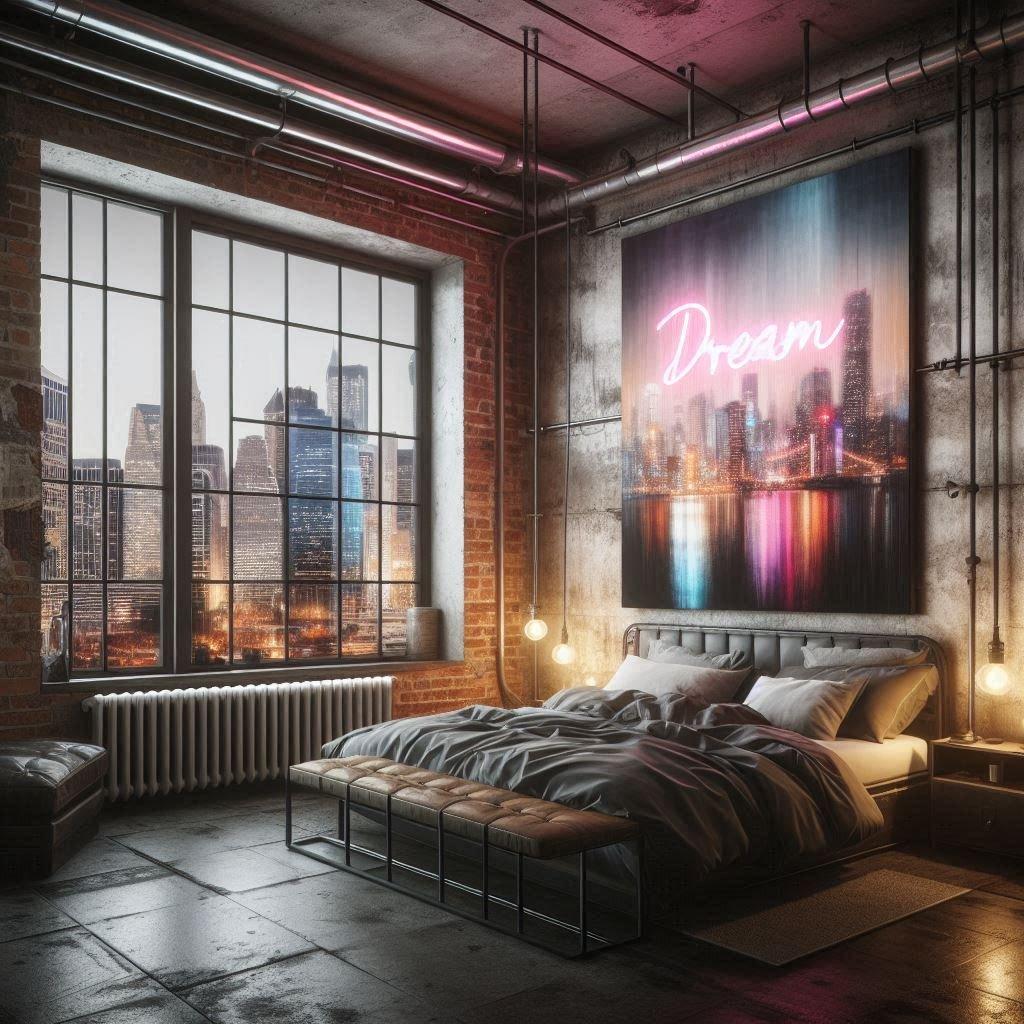 The industrial‌ bedroom trend features raw ‍materials and sleek‍ lines for urban aesthetics