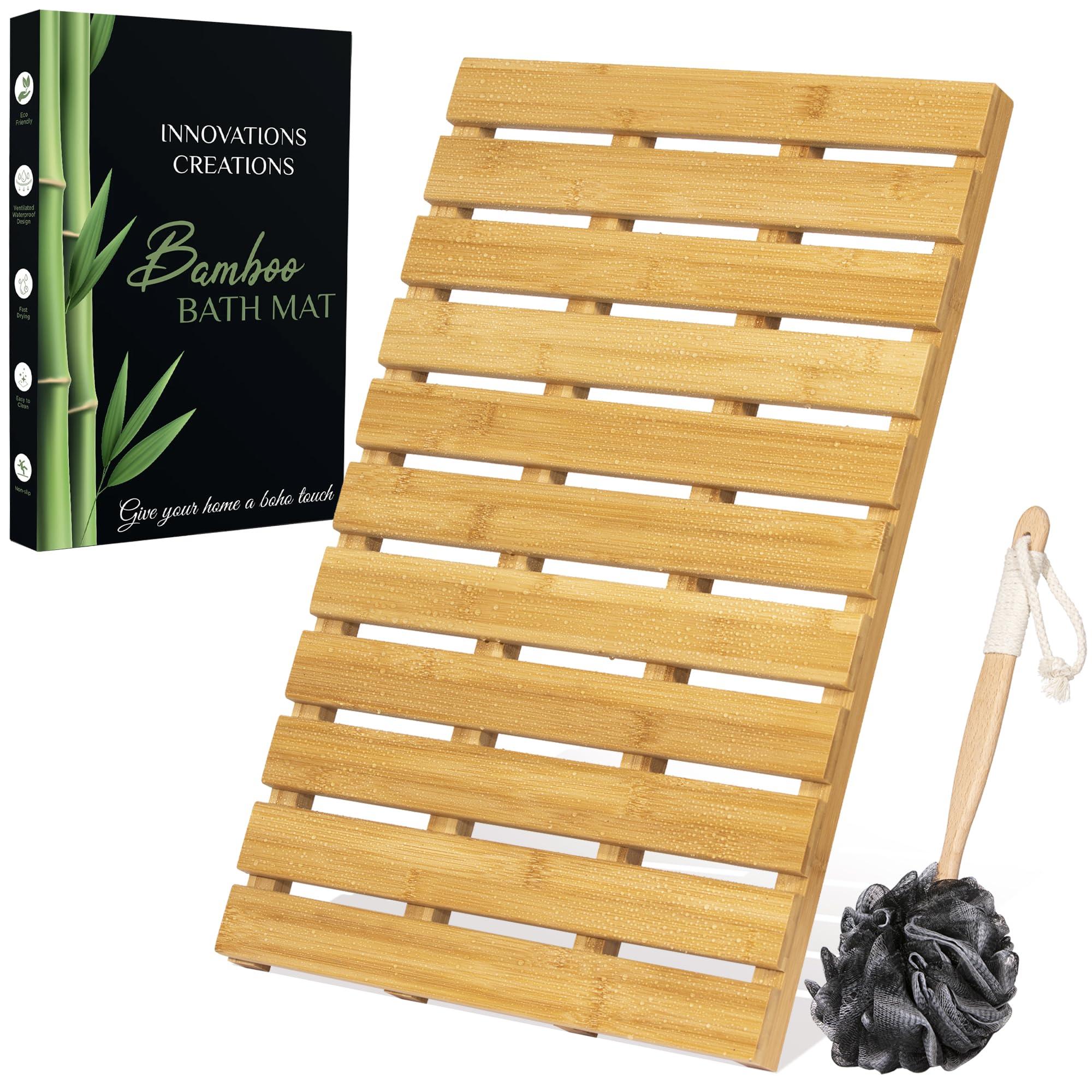 A bamboo shower mat for eco-friendly elegance in your boho bathroom