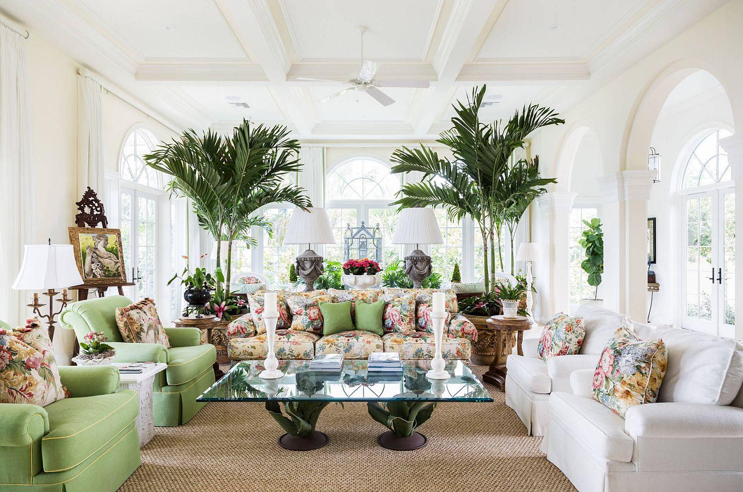 Tropical Living⁣ Room: Bring nature‍ indoors ‍with lush ‍plants and vibrant prints