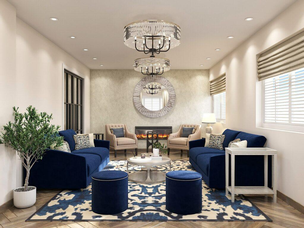 Create zones ‌with furniture arrangement in⁤ your blue living ⁢room