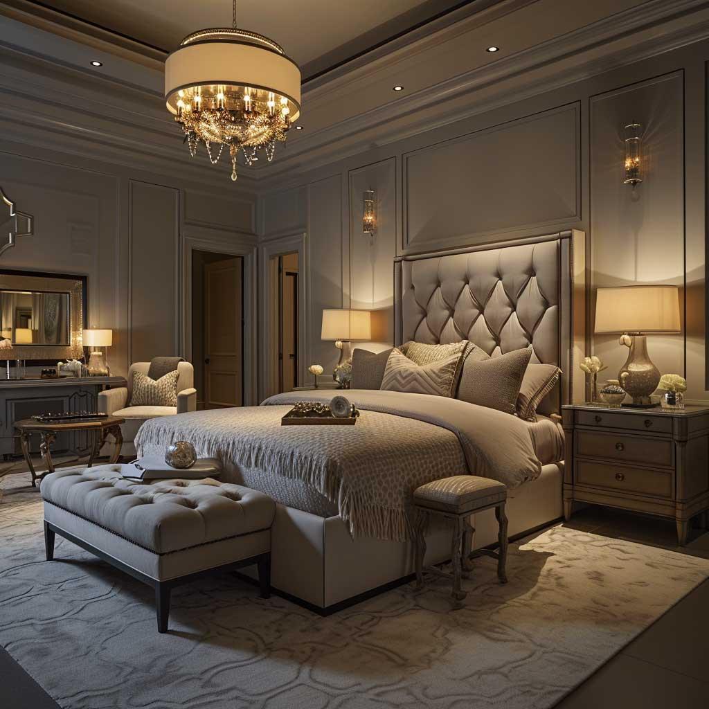 Elegant Bedroom: Luxurious fabrics and graceful decor enhance sophistication and calm