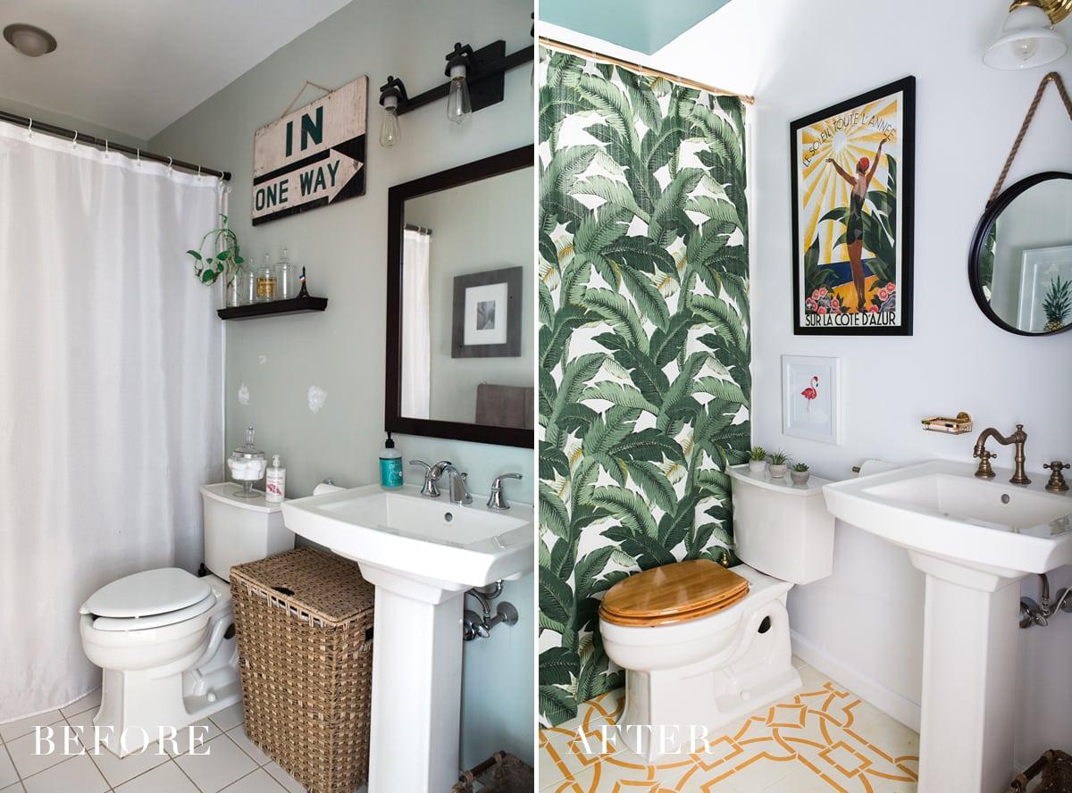 Create an artistic mural for a standout boho bathroom