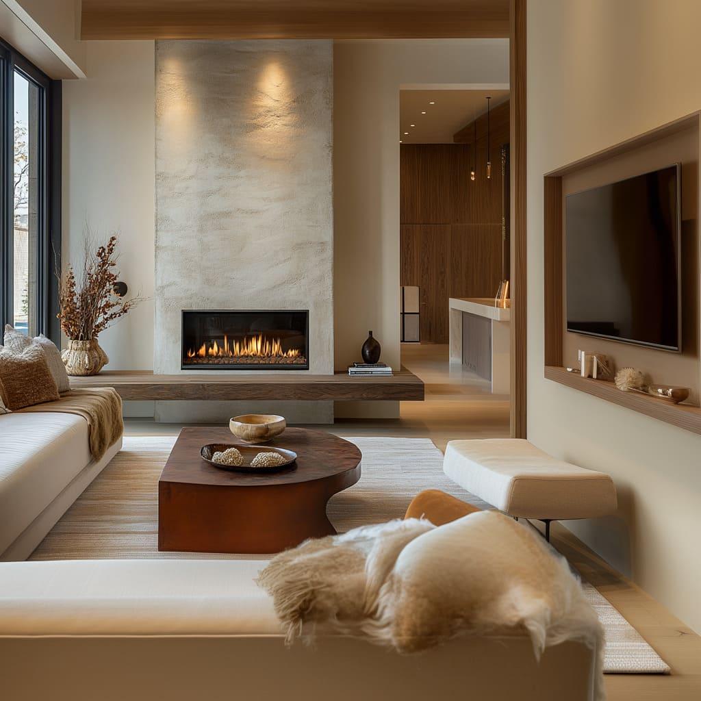 Incorporate a fireplace feature for both function and charm in your Contemporary Living Room