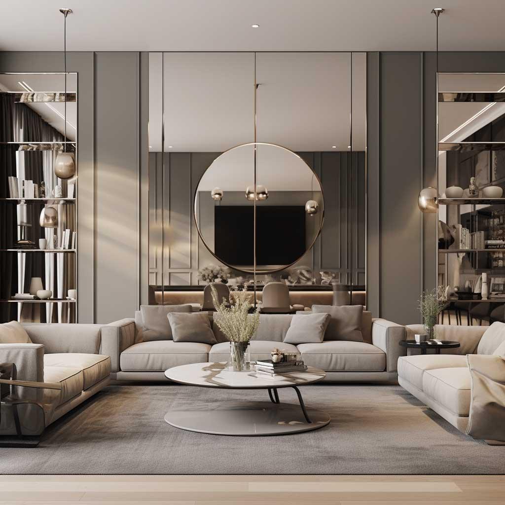 Use mirrors strategically to reflect light and create depth in your Contemporary Living Room