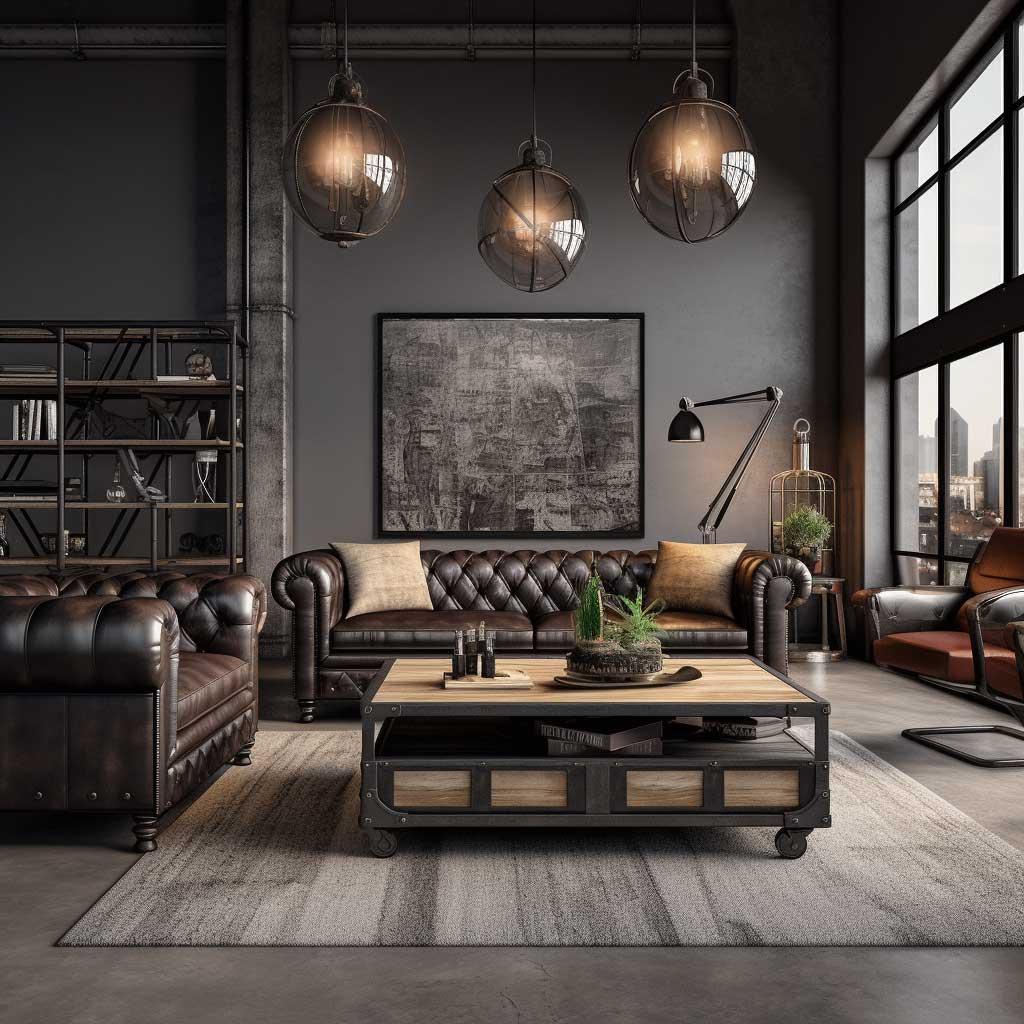 Industrial Living‍ Room: Combine raw materials and vintage elements for urban style