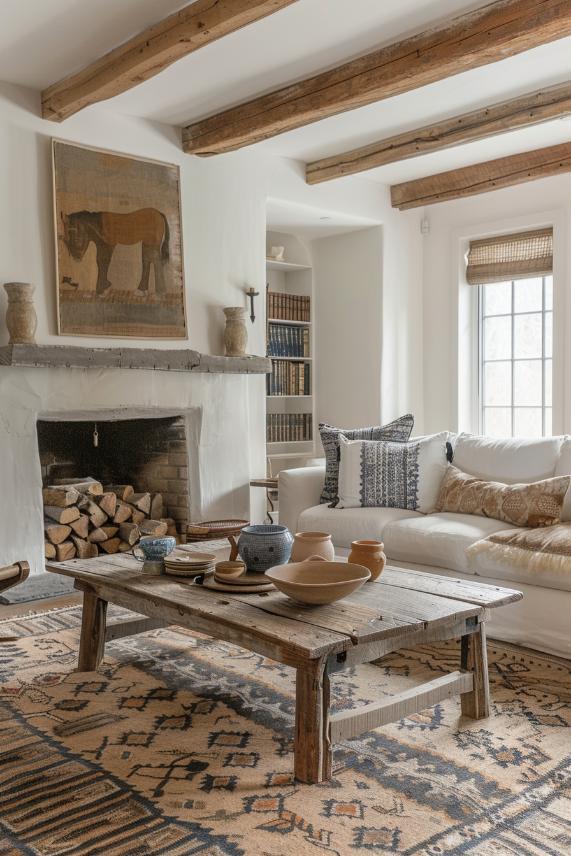 Rustic Farmhouse Living ‍Room:​ Warm wood and cozy textiles create inviting spaces