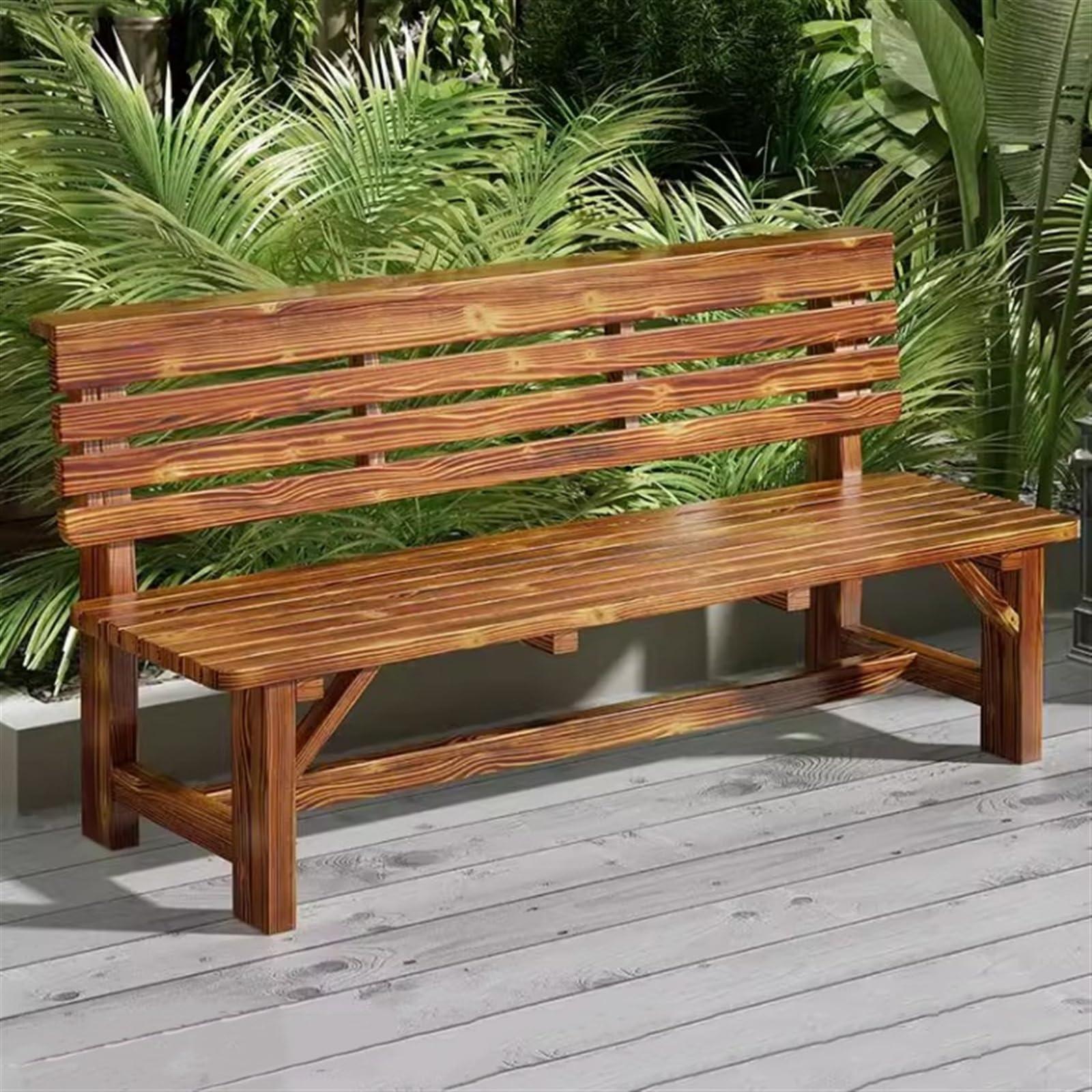 Rustic wooden bench for a cozy backyard seating ⁢option