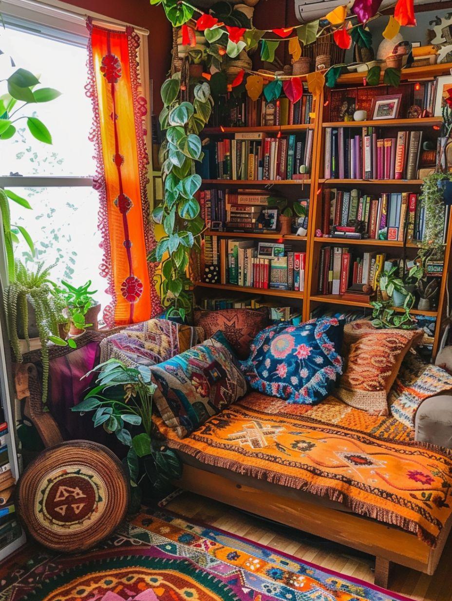 Create a reading nook with a⁢ comfy chair and a bookshelf in your Boho Living Room