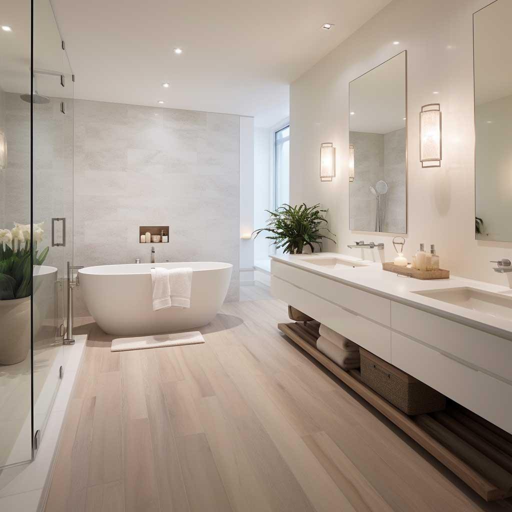 Pair sleek white fixtures ‍with​ warm wooden ⁤bathroom elements for a ⁢stunning⁤ contrast