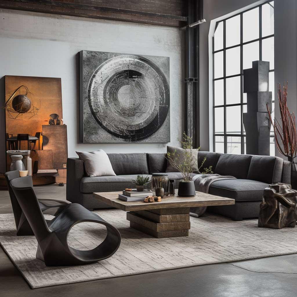 Industrial Living Room: Raw materials and vintage accents ‌merge‍ beautifully