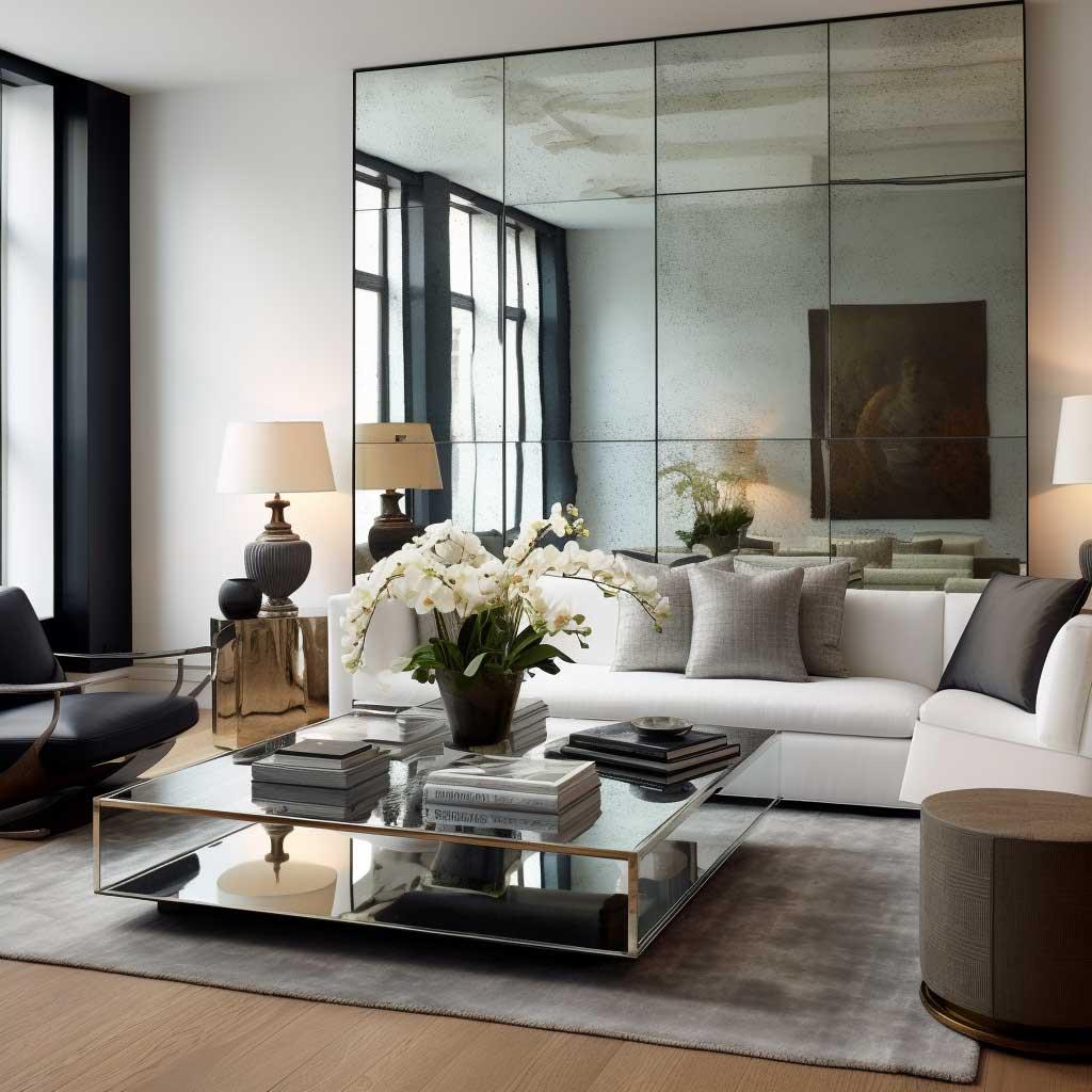 Strategically place mirrors to enhance light and create depth in your Contemporary Living Room