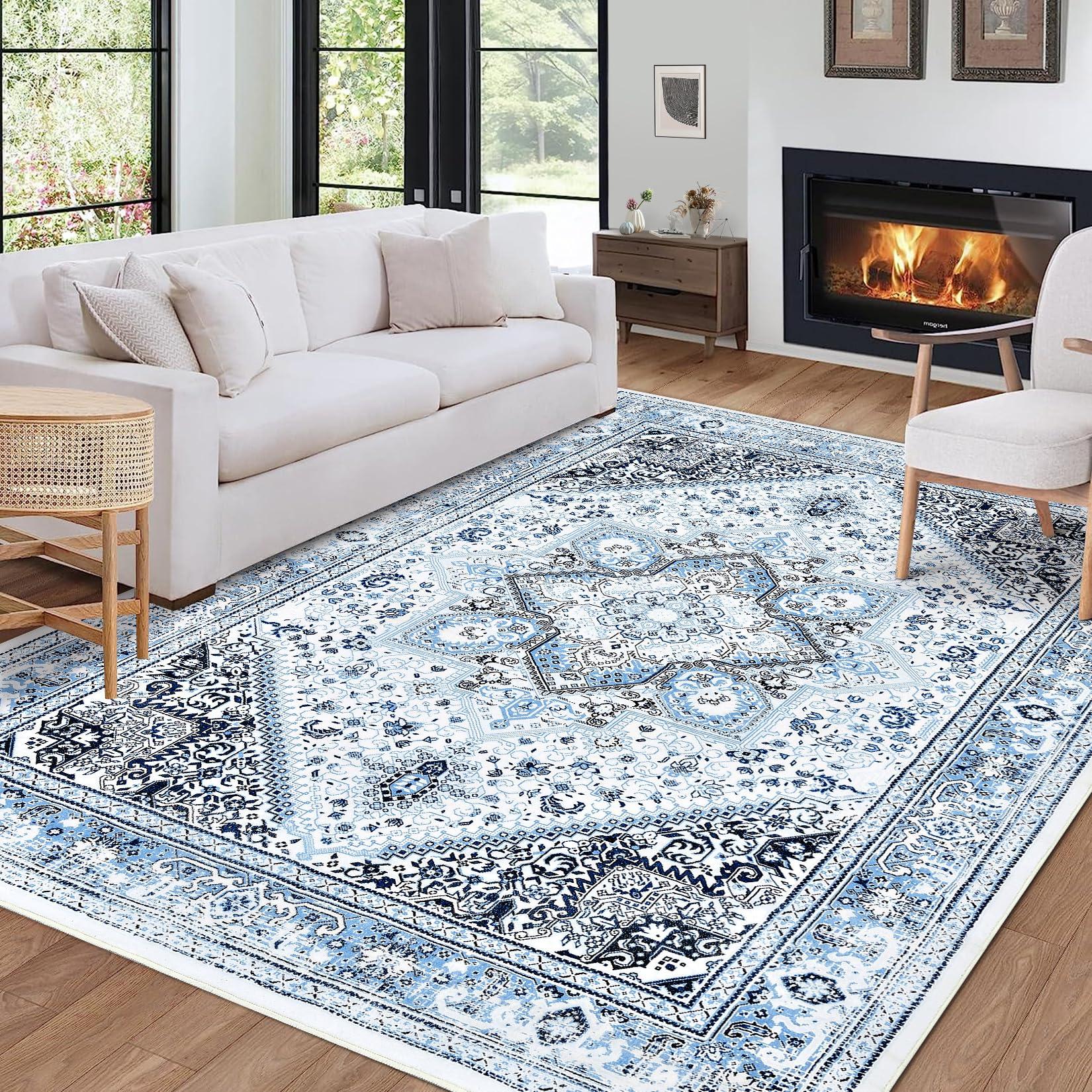 Consider a beautiful blue area rug​ for warmth ⁢and style