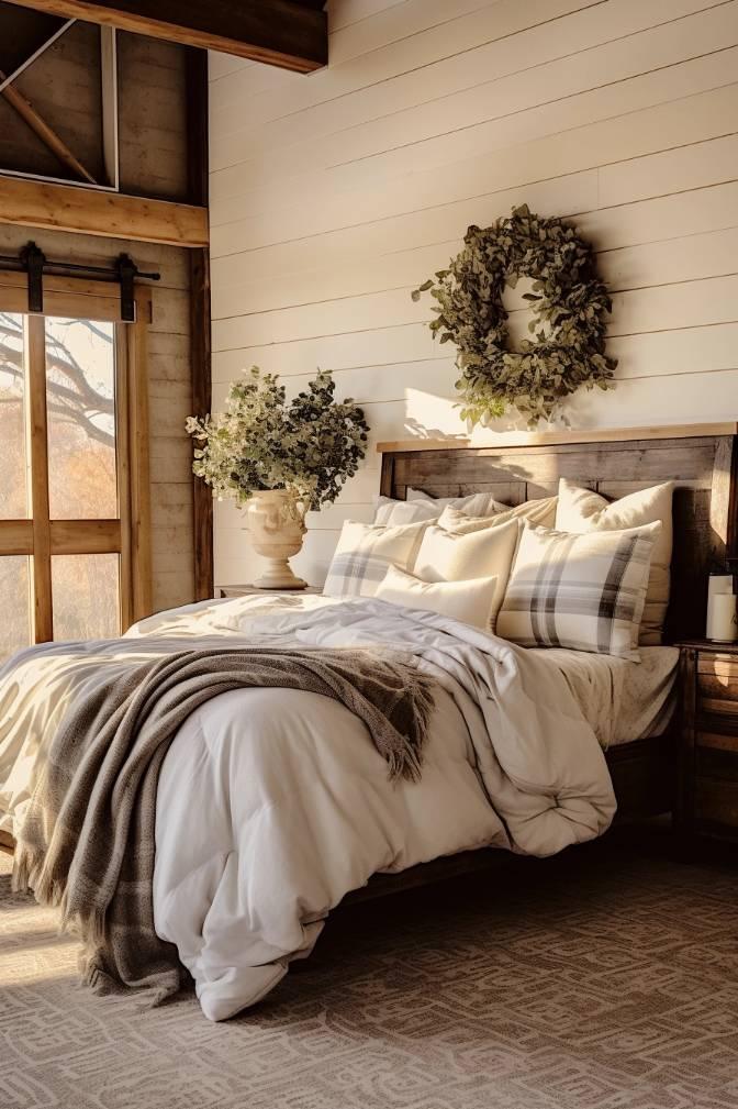 Farmhouse Bedroom: Create warmth with rustic⁤ elements and cozy textiles