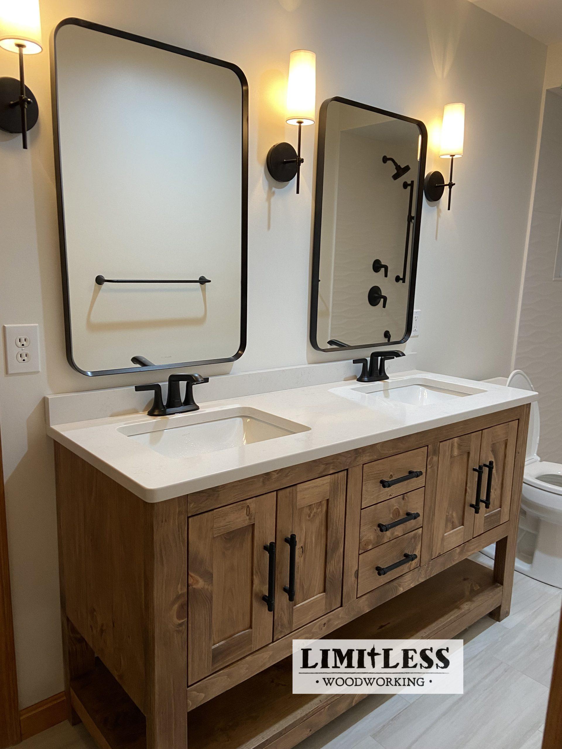 Incorporate a‍ wooden vanity with double sinks‌ for functional ‌elegance in your wooden bathroom