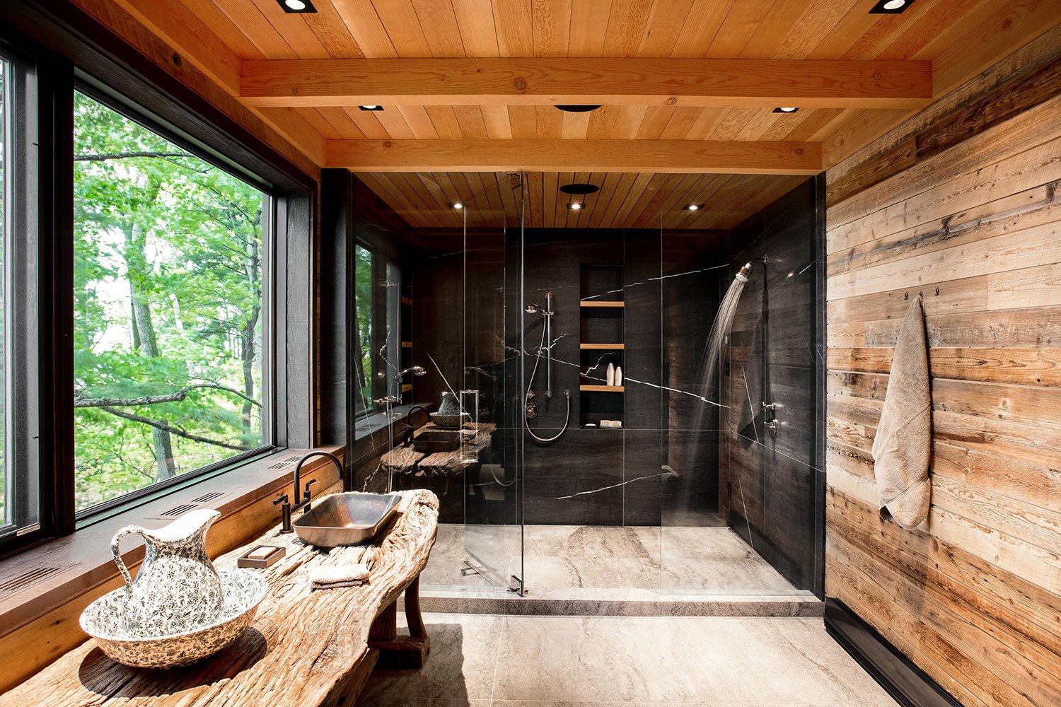 Embrace ambient lighting for a tranquil Chalet Bathroom environment