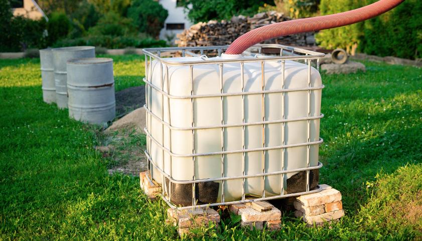 Install a rainwater collection system for sustainability in your backyard oasis