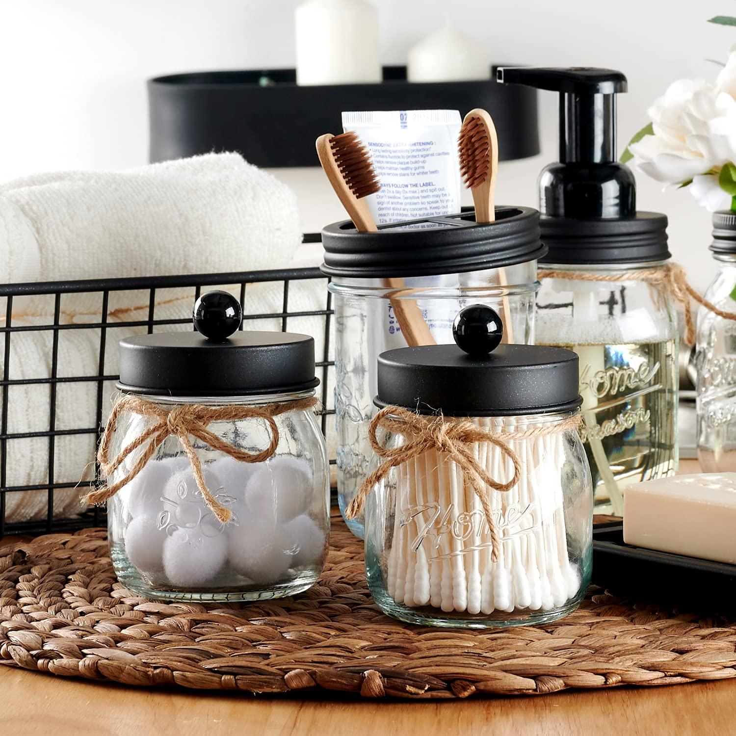 Mason jar storage solutions bring ⁣a ⁤cute touch to the ⁣farmhouse bathroom